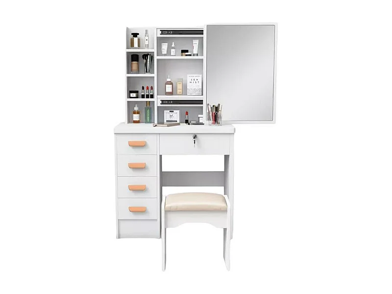Schminktisch mit Schiebespiegel und Hocker für Schlafzimmer Camilla
