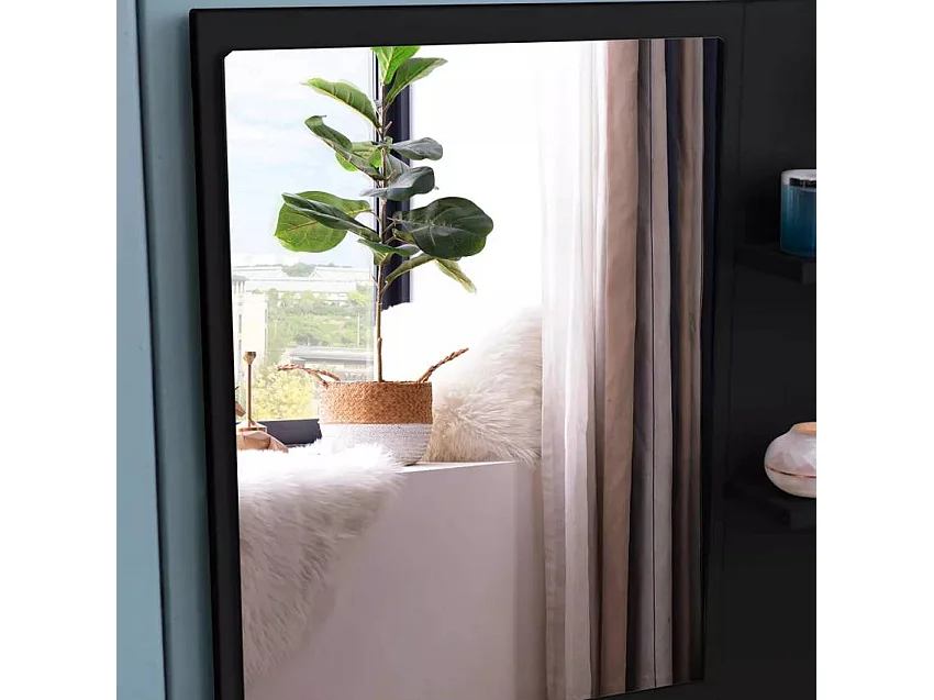 Tocador maquillaje negro con espejo, cajón y taburete Mayca Black