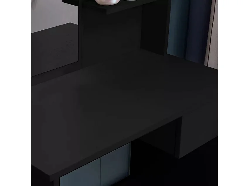 Tocador maquillaje negro con espejo, cajón y taburete Mayca Black