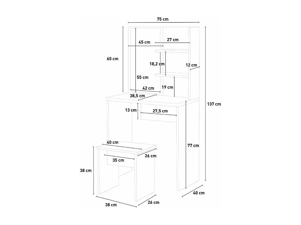 Tocador maquillaje negro con espejo, cajón y taburete Mayca Black