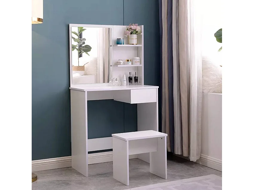 Tocador de maquillaje móvil con espejo cajón y taburete Mayca