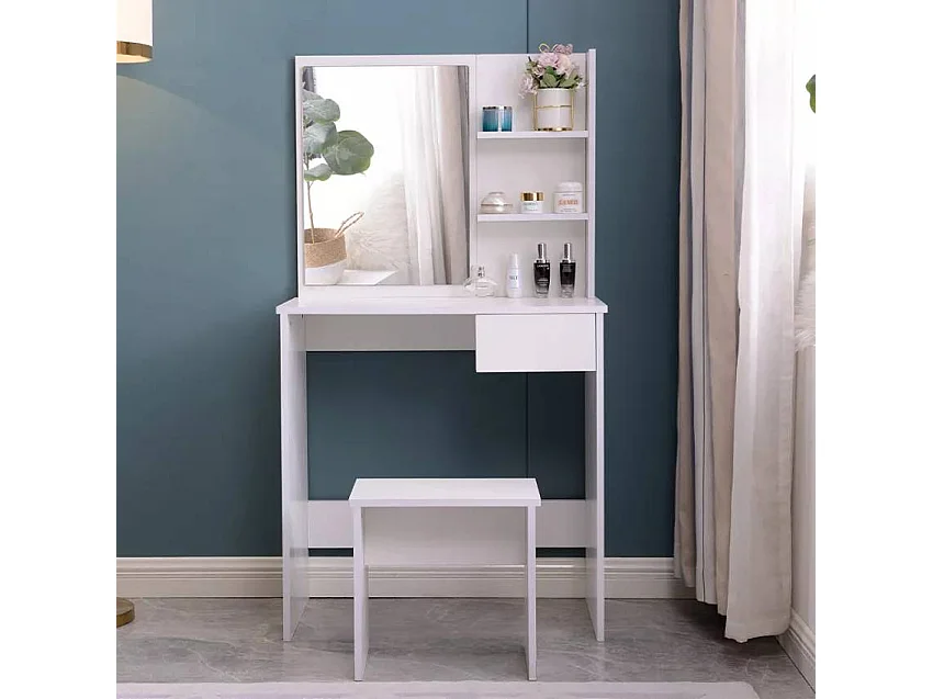 Tocador de maquillaje móvil con espejo cajón y taburete Mayca