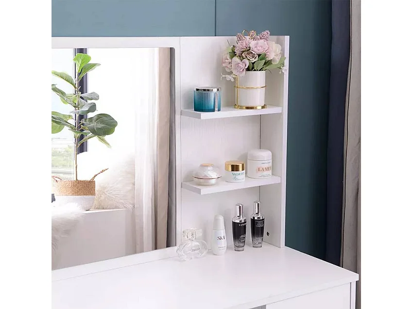 Tocador de maquillaje móvil con espejo cajón y taburete Mayca