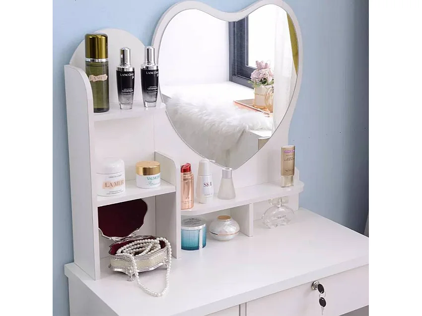 Tocador de maquillaje con espejo de corazón taburete dormitorio Clara