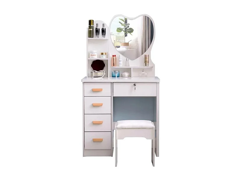 Tocador de maquillaje con espejo de corazón taburete dormitorio Clara
