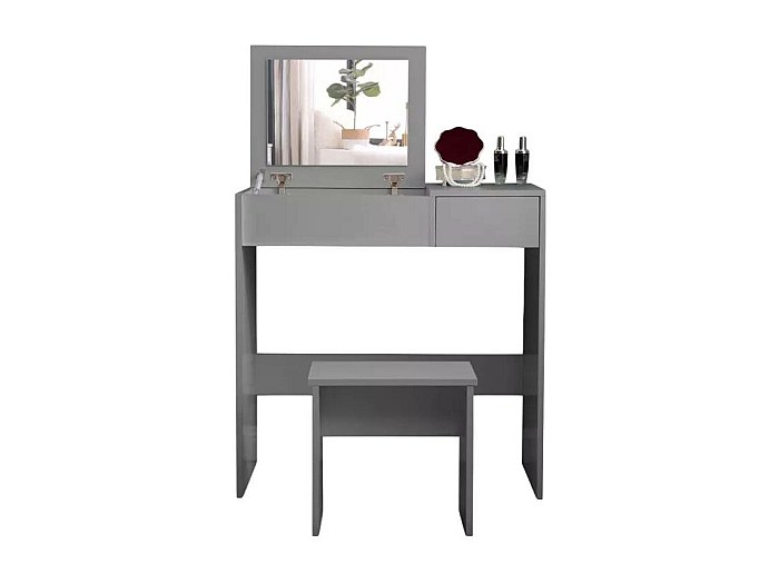 Toeletta Caroline Con Specchio LED Scorrevole E Sgabello – Postazione Trucco 4 Cassetti E Ripiani, Design Moderno In MDF