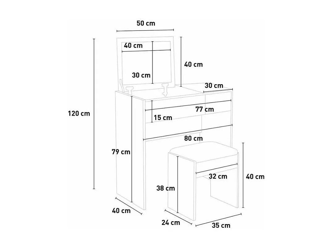 Tocador de maquillaje ahorra espacio gris Nicole Grey