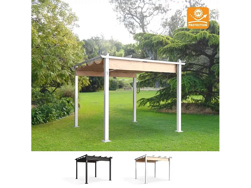 Tonnelle de jardin style pergola 3x3 en aluminium robuste DOMA