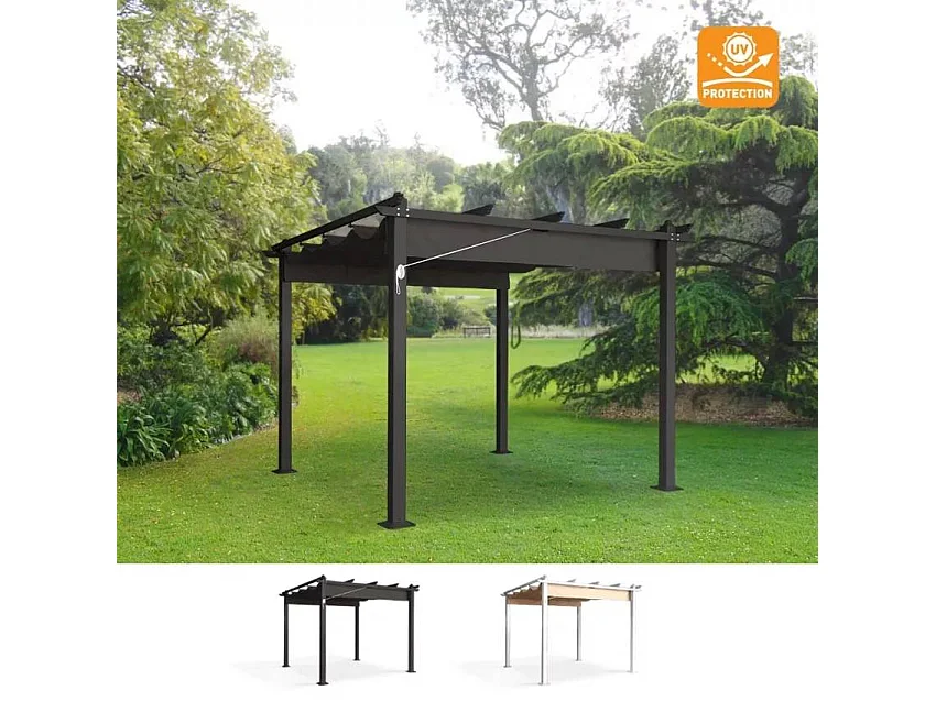 Tonnelle de jardin style pergola 3x3 en aluminium robuste DOMA