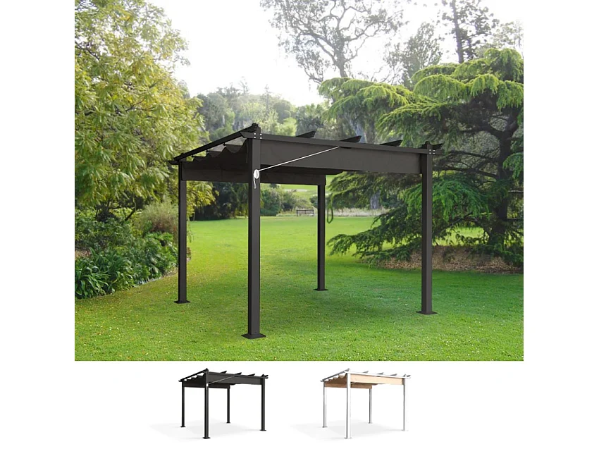 Tonnelle de jardin style pergola 3x3 en aluminium robuste DOMA