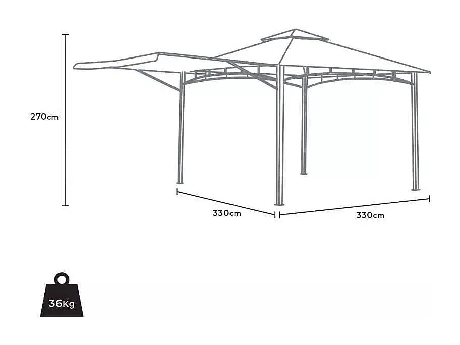 Cenador y Toldo para jardín, terraza, bar y restaurante pagoda Antigua uv 3'3x3'3 m - Antracita