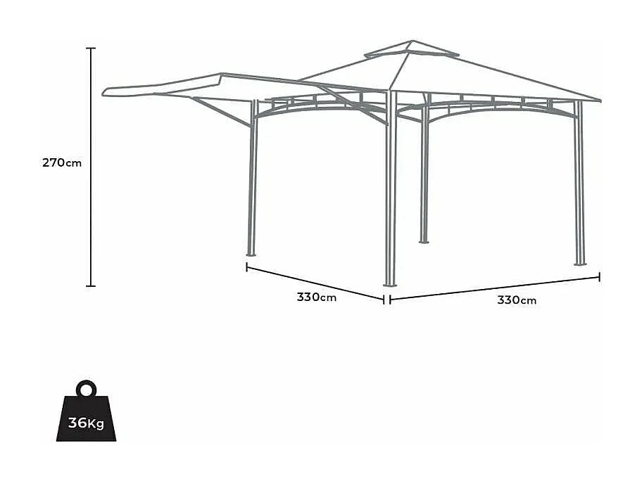 Cenador y Toldo para jardín, terraza, bar y restaurante pagoda Antigua uv 3'3x3'3 m - Antracita