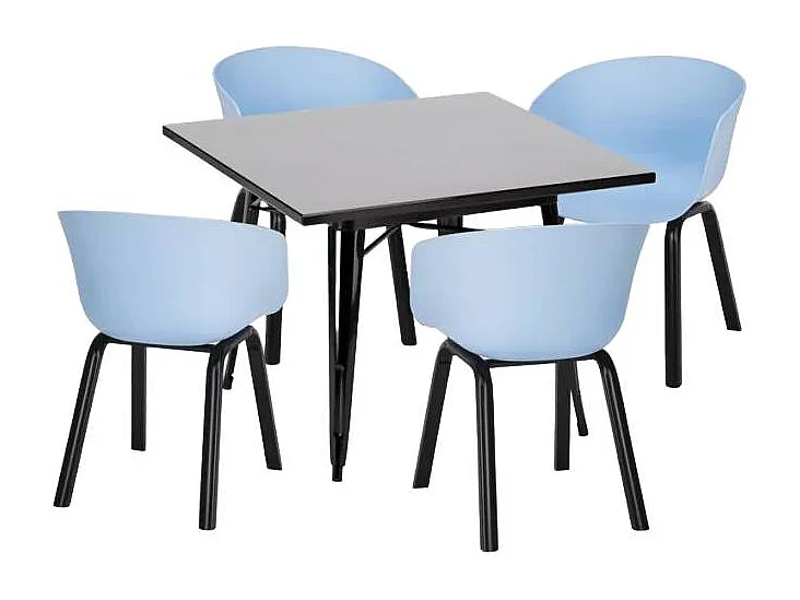 Set tavolo quadrato 80x80cm metallo 4 sedie design moderno Krust Dark - Azzurro