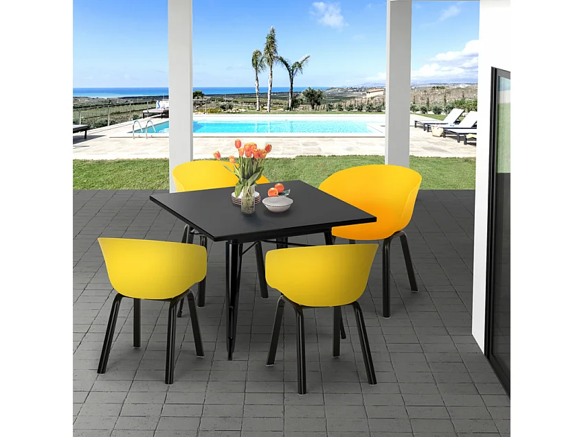 Juego mesa cuadrada 80 x 80 cm metal 4 sillas diseño moderno Krust Dark - Negro