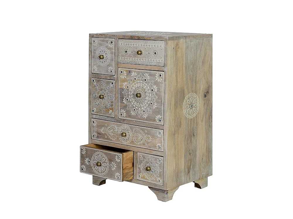 Table d'appoint en bois de manguier sculpté, style ethnique bohème, 42 cm - 66 x 42 x 30 cm