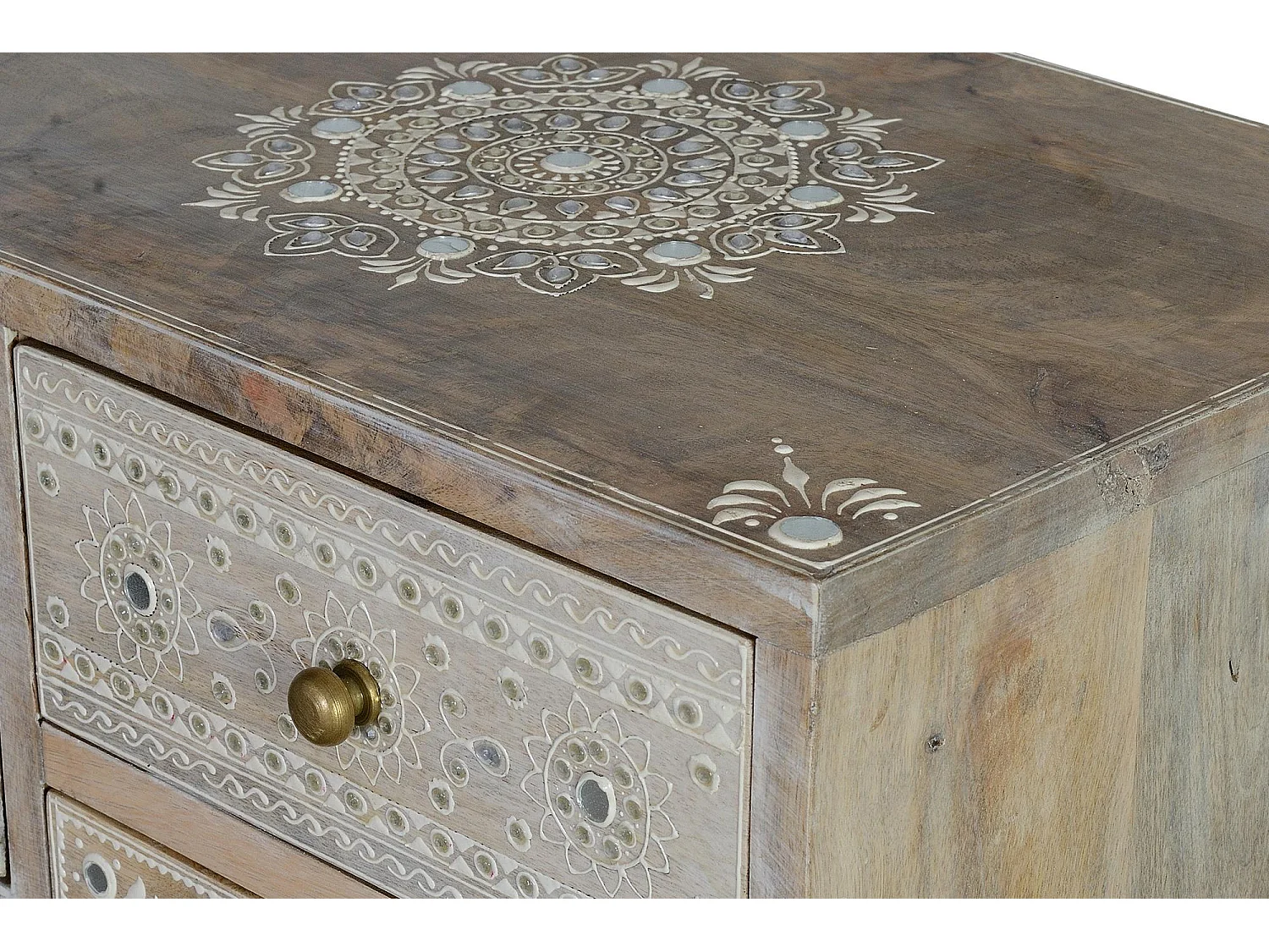 Table d'appoint en bois de manguier sculpté, style ethnique bohème, 42 cm - 66 x 42 x 30 cm