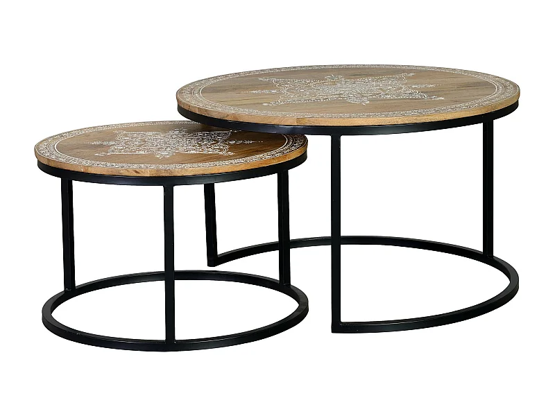 Lot de 2 tables basses Bois-Métal Marron - Décoration d'Autrefois