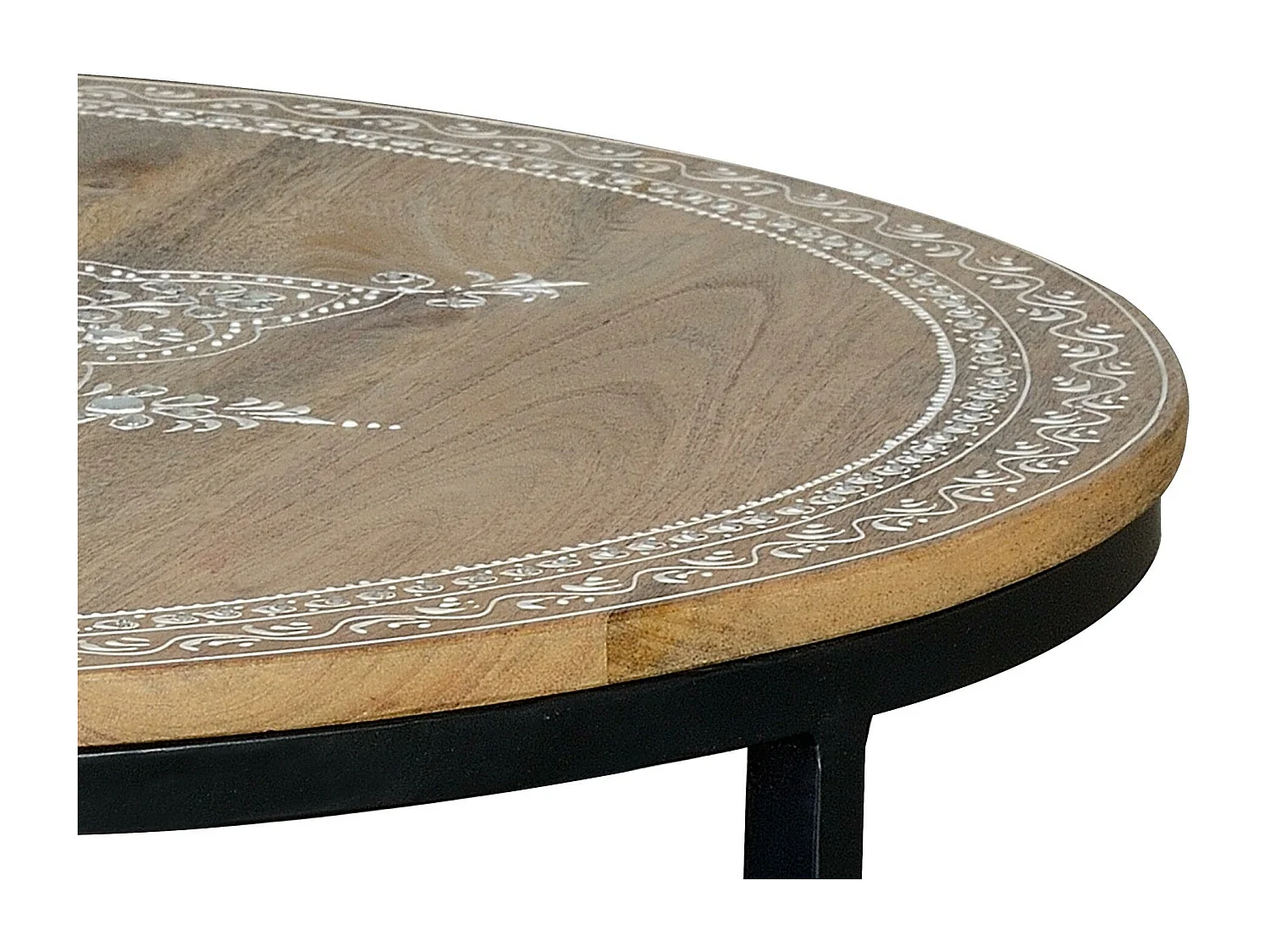 Stolik kawowy z drewna mango z nogami z metalu w kolorze naturalnym i czarnym