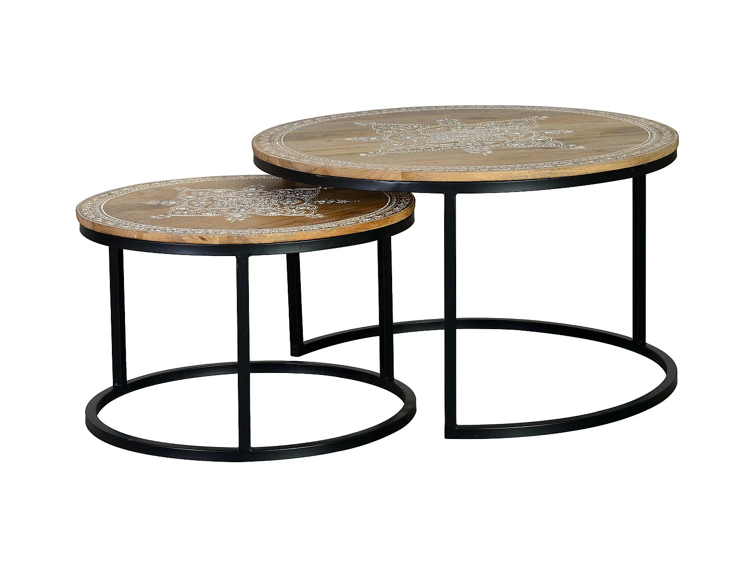 Mesa de café madera de mango y patas de metal natural y negro Multicolor.Giner y Colomer