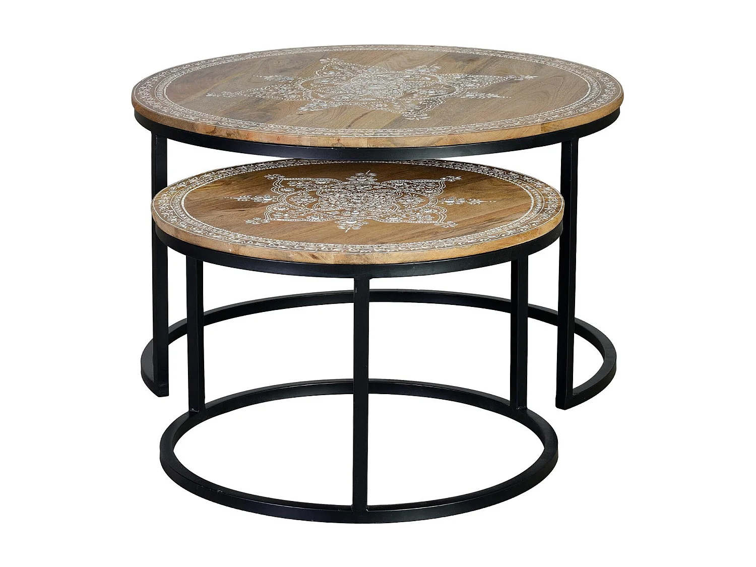 Table basse en bois de manguier et pieds en métal naturel et noir