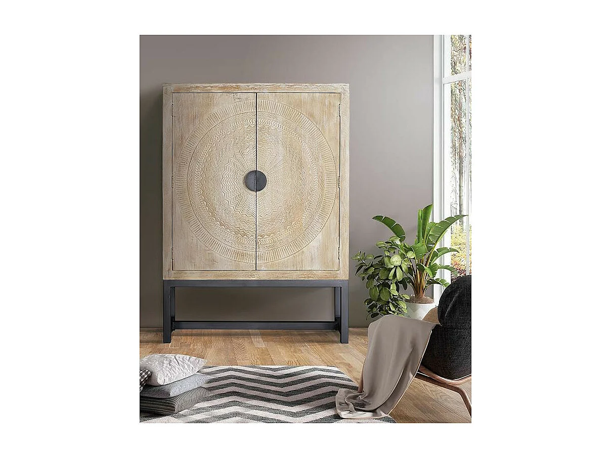 Armoire en manguier et pieds en métal blanc vieilli