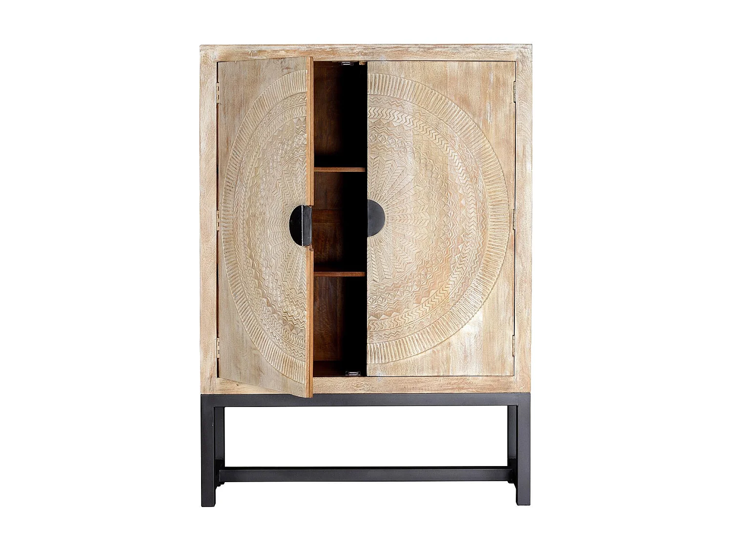 Armoire en manguier et pieds en métal blanc vieilli