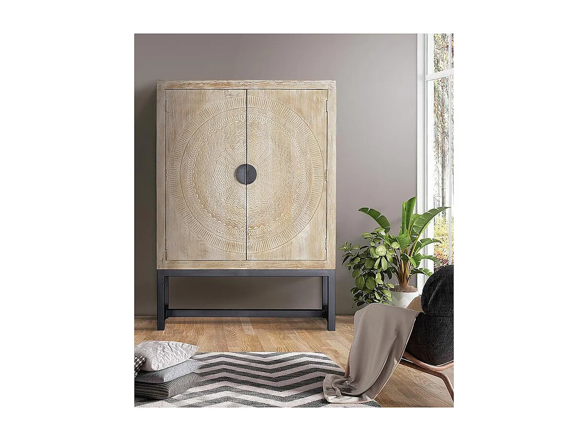 Armoire en manguier et pieds en métal blanc vieilli