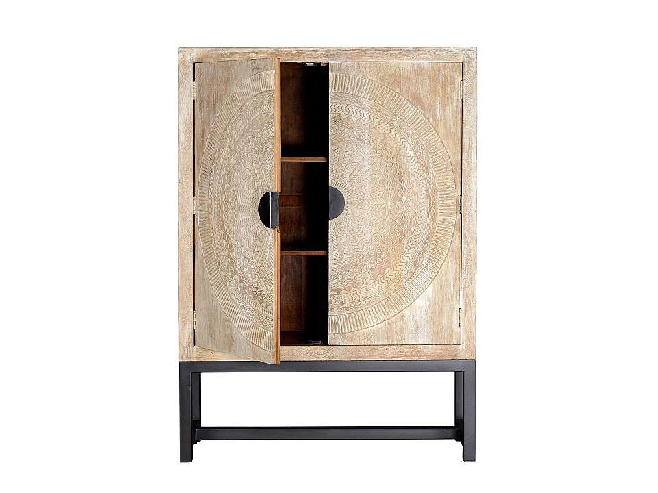 Armoire en bois de manguier 125 cm, style ethnique rustique - 176 x 124 x 42