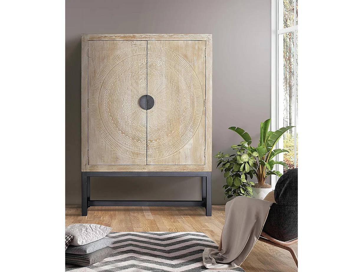 Armoire en bois de manguier 125 cm, style ethnique rustique - 176 x 124 x 42