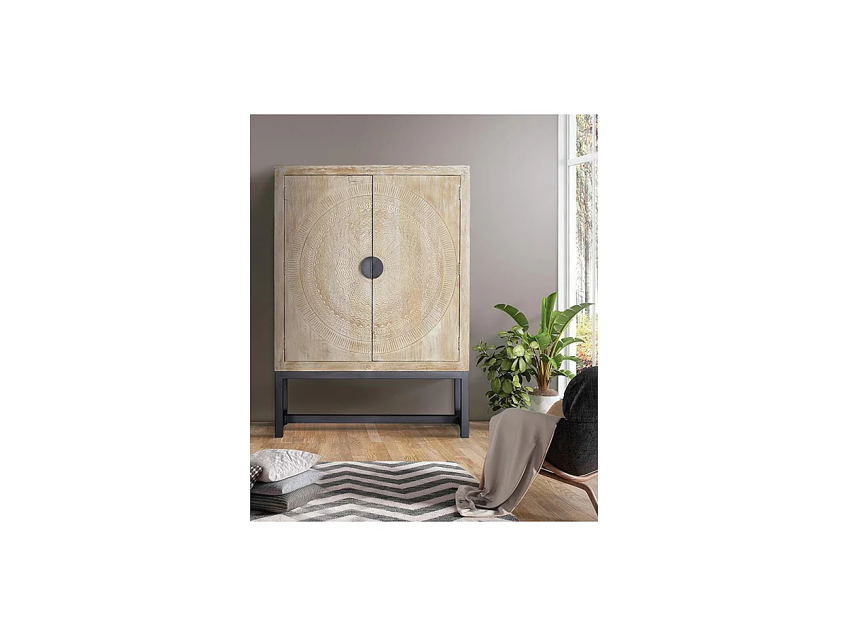 Armoire en bois de manguier 125 cm, style ethnique rustique - 176 x 124 x 42
