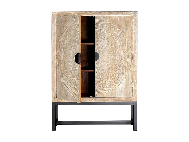 Armoire en manguier et pieds en métal blanc vieilli