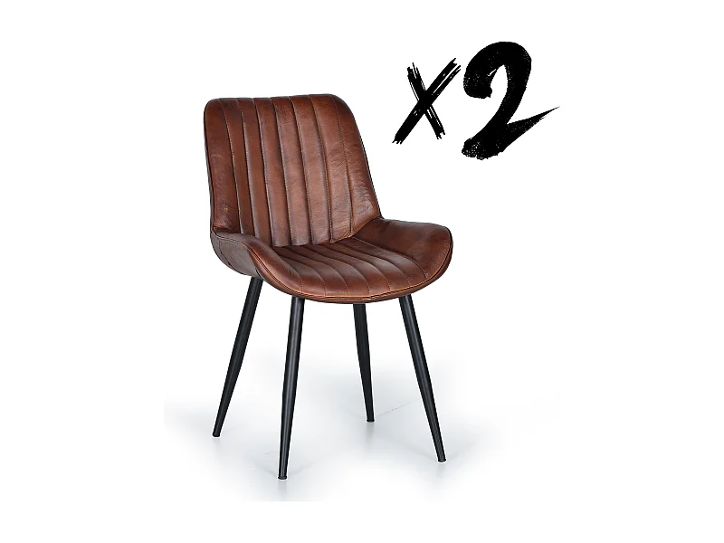 Sedia in pelle marrone con gambe in metallo