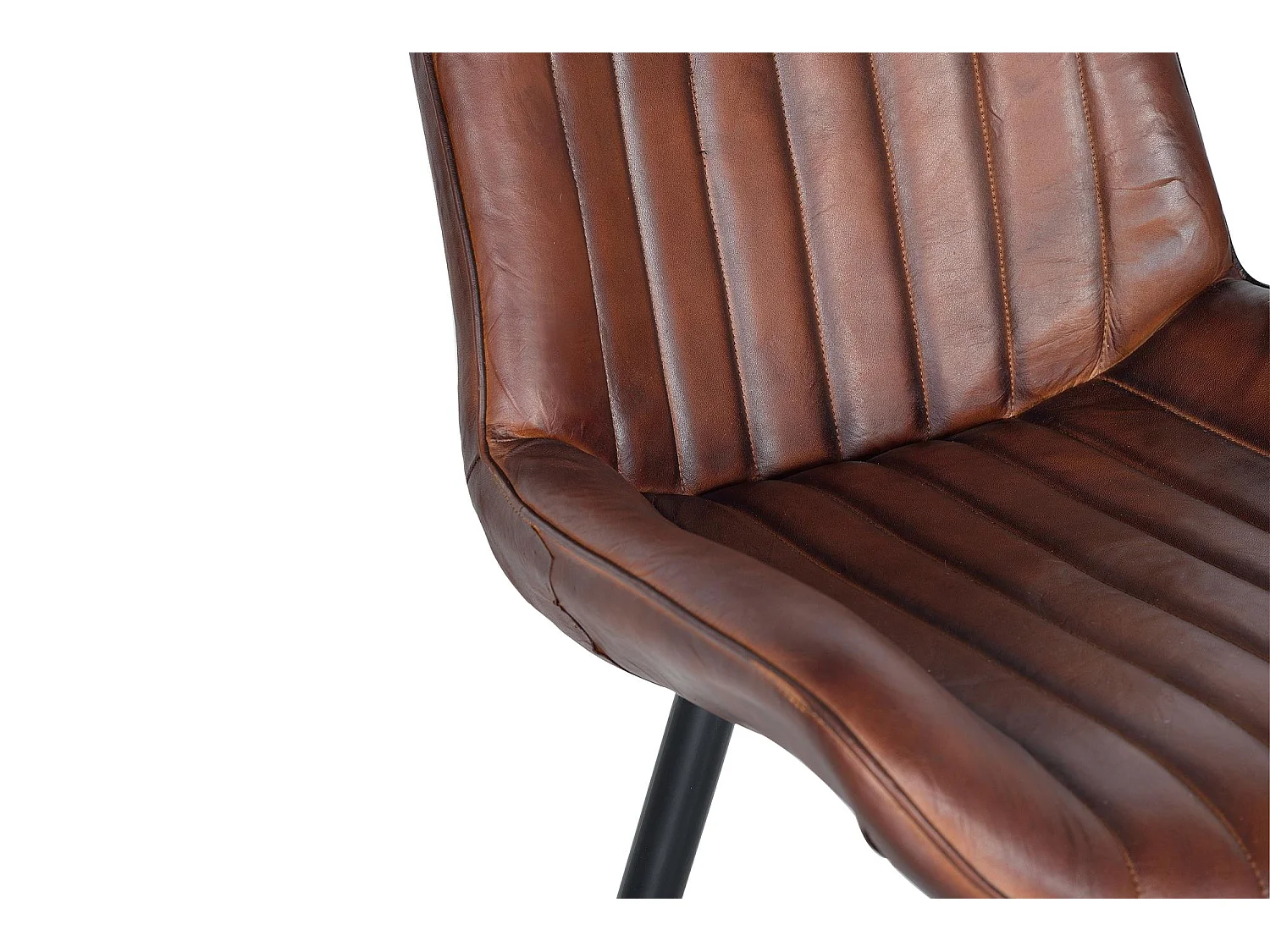 Sedia in pelle marrone con gambe in metallo