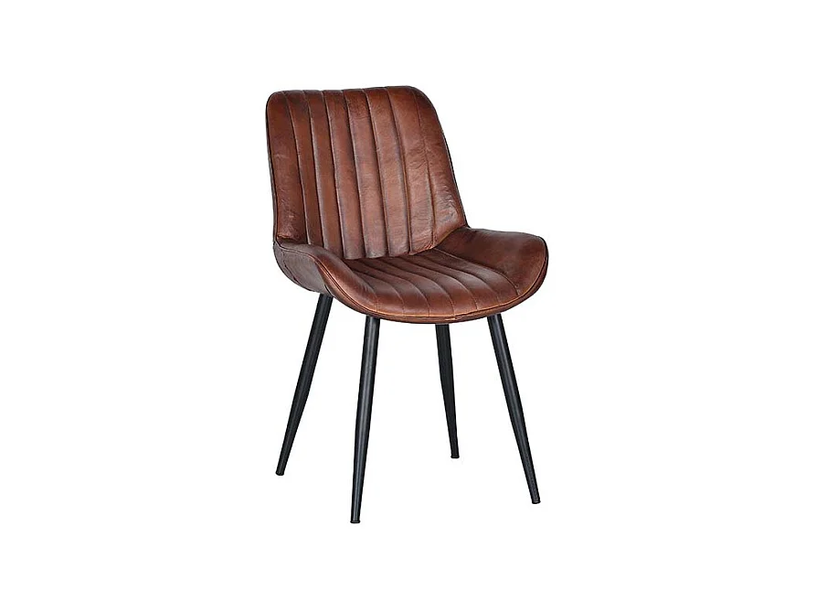 Chaise Fer, Cuir Marron 53x63x87cm Fer-Cuir de Vache - Décoration d'Autrefois