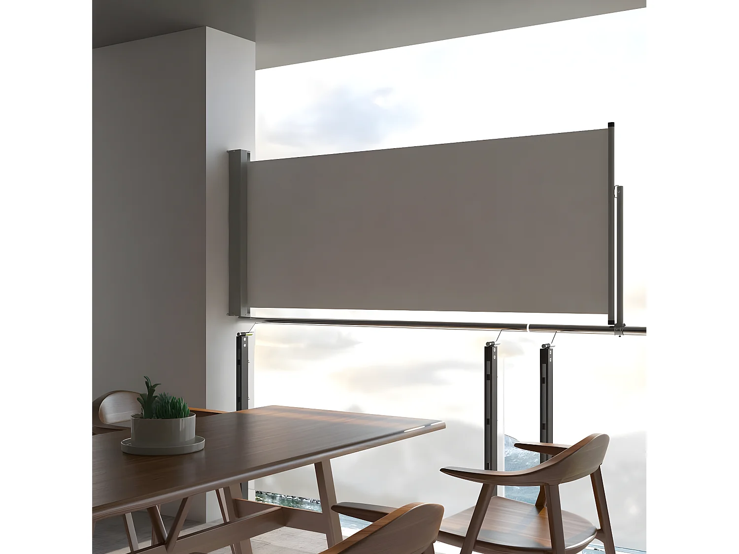 Auvent latéral rétractable de patio 100 x 300 cm Gris