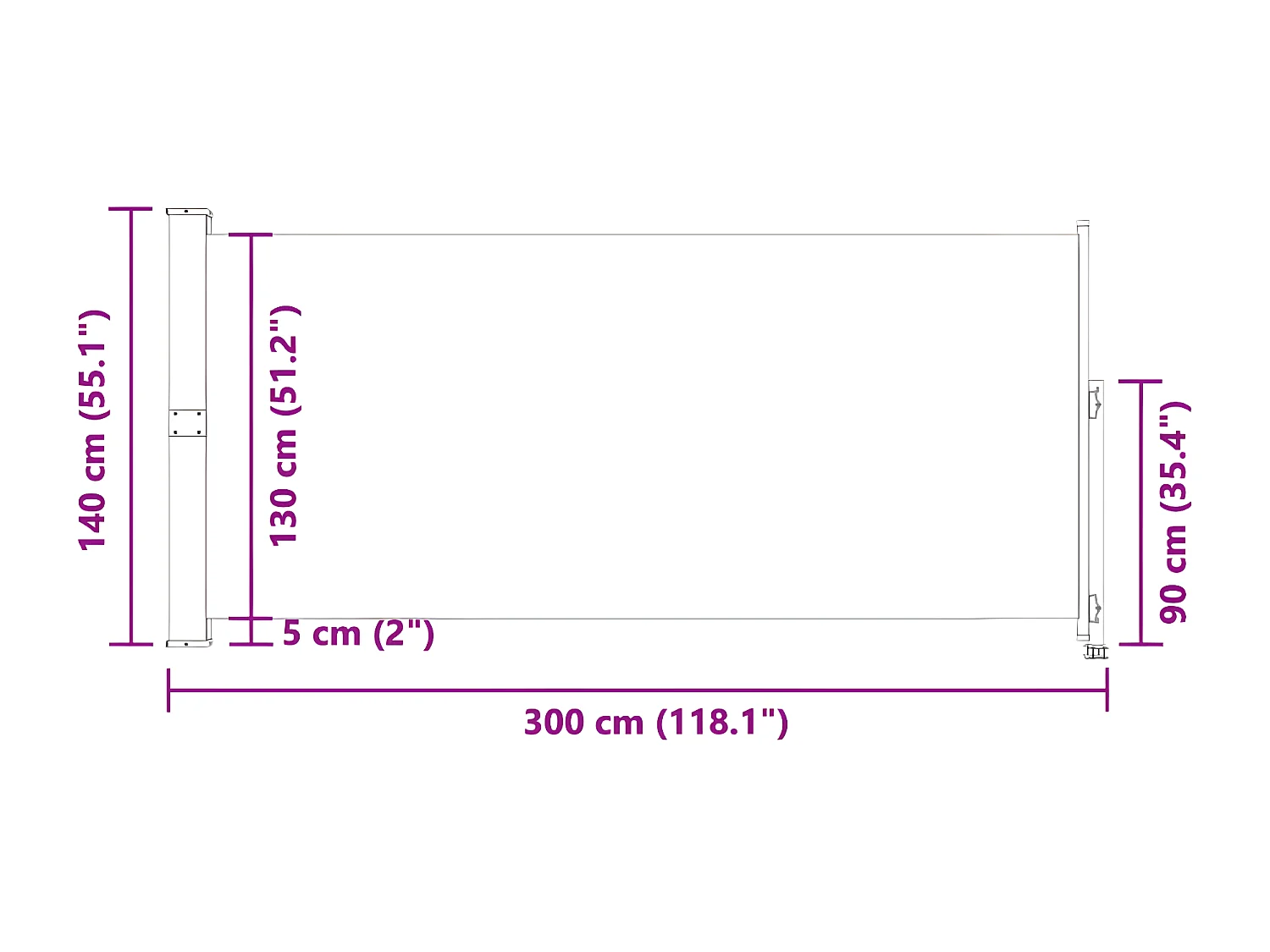Auvent latéral rétractable de patio 140 x 300 cm Bleu