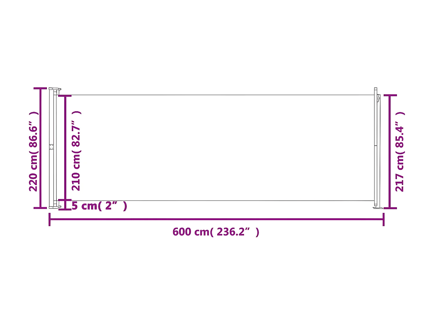 Auvent latéral rétractable de patio 220x600 cm Crème