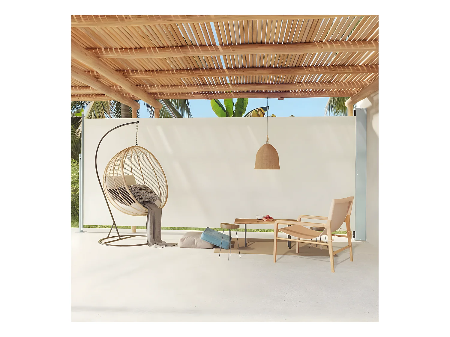 Toldo lateral retráctil para patio crema 220x600 cm