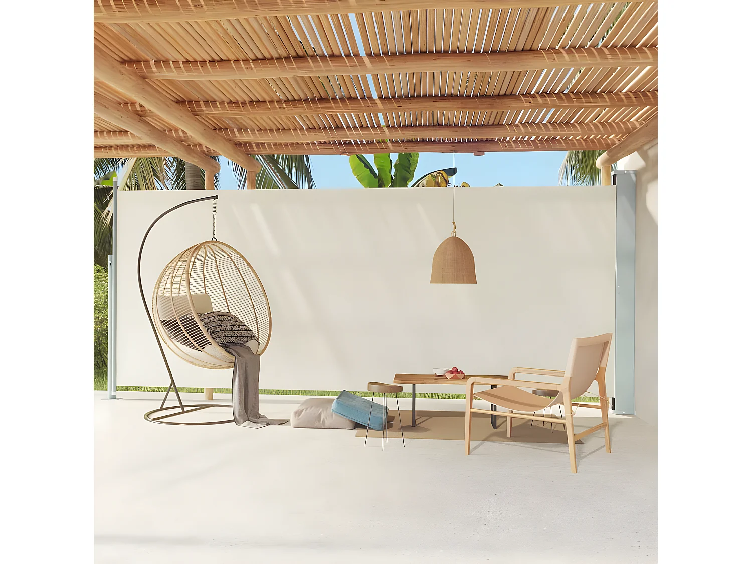 Auvent latéral rétractable de patio 220x600 cm Crème