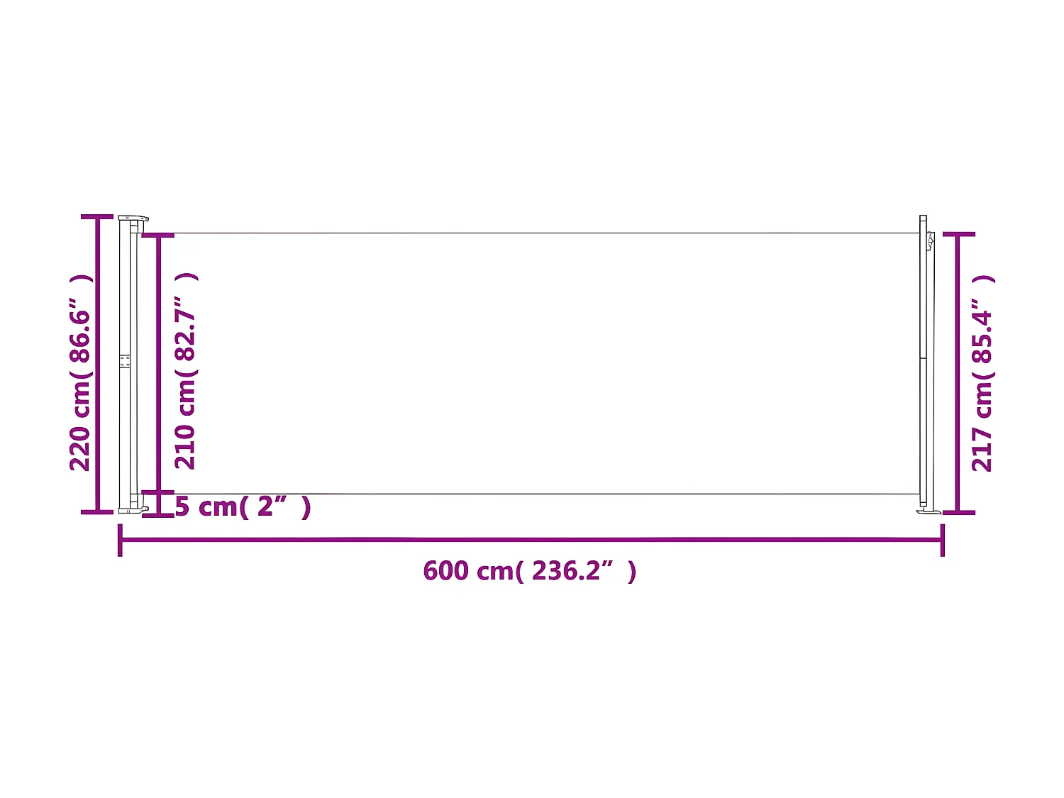 Auvent latéral rétractable de patio 220x600 cm Gris