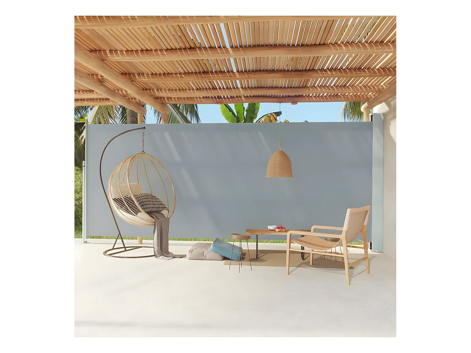 Toldo lateral retráctil para patio gris 220x600 cm