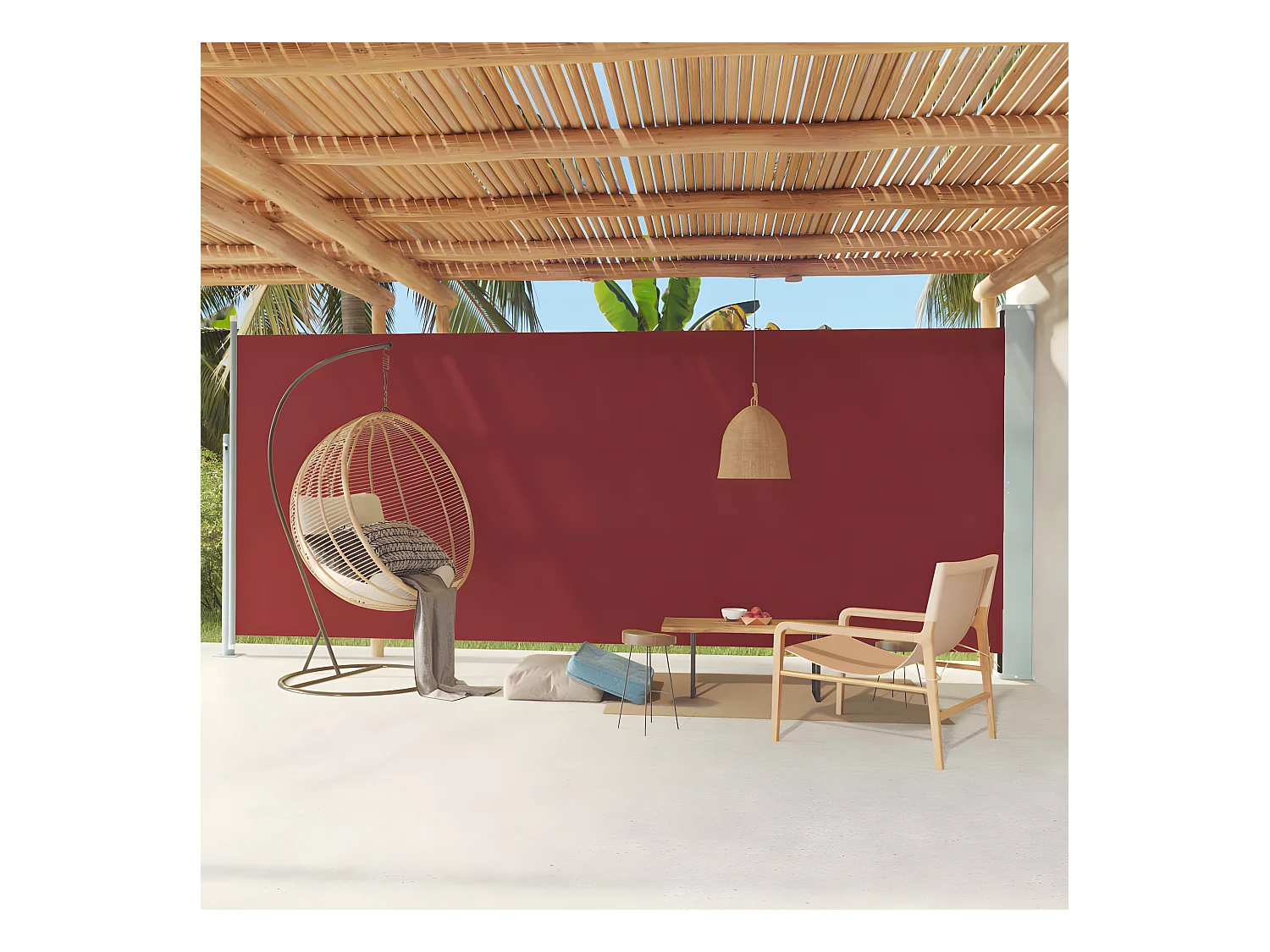 Toldo lateral retráctil para patio rojo 220x600 cm