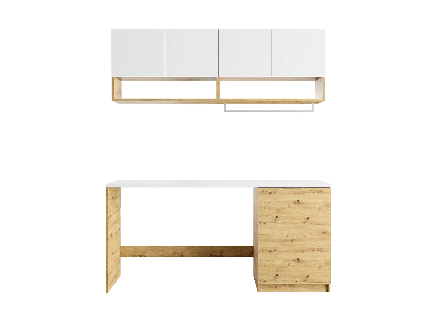 Meubles de buanderie pour machine à laver avec plan de travail - L182 cm -  Blanc et naturel clair - NATAJI