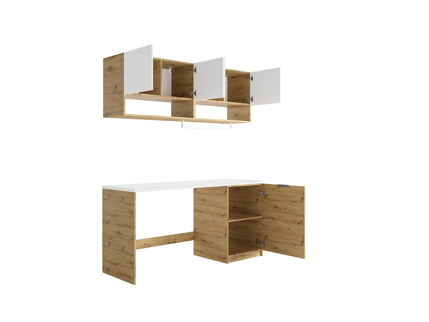 Meubles de buanderie pour machine à laver avec plan de travail - L182 cm -  Blanc et naturel clair - NATAJI