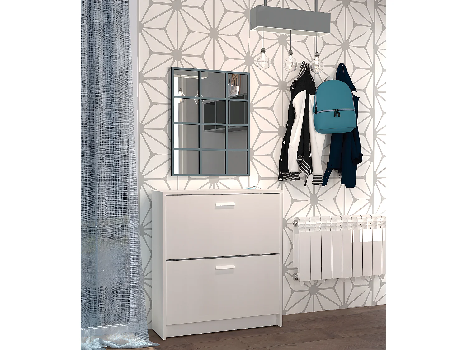 Cómoda Zapatero 2 puertas color Blanco - Altura 82 x Longitud 74 x Profundidad 25 cm