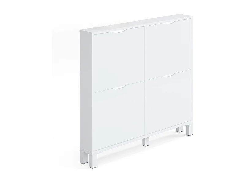 Cómoda Zapatero 4 puertas Blanco brillante - Altura 98 x Longitud 97 x Profundidad 17 cm