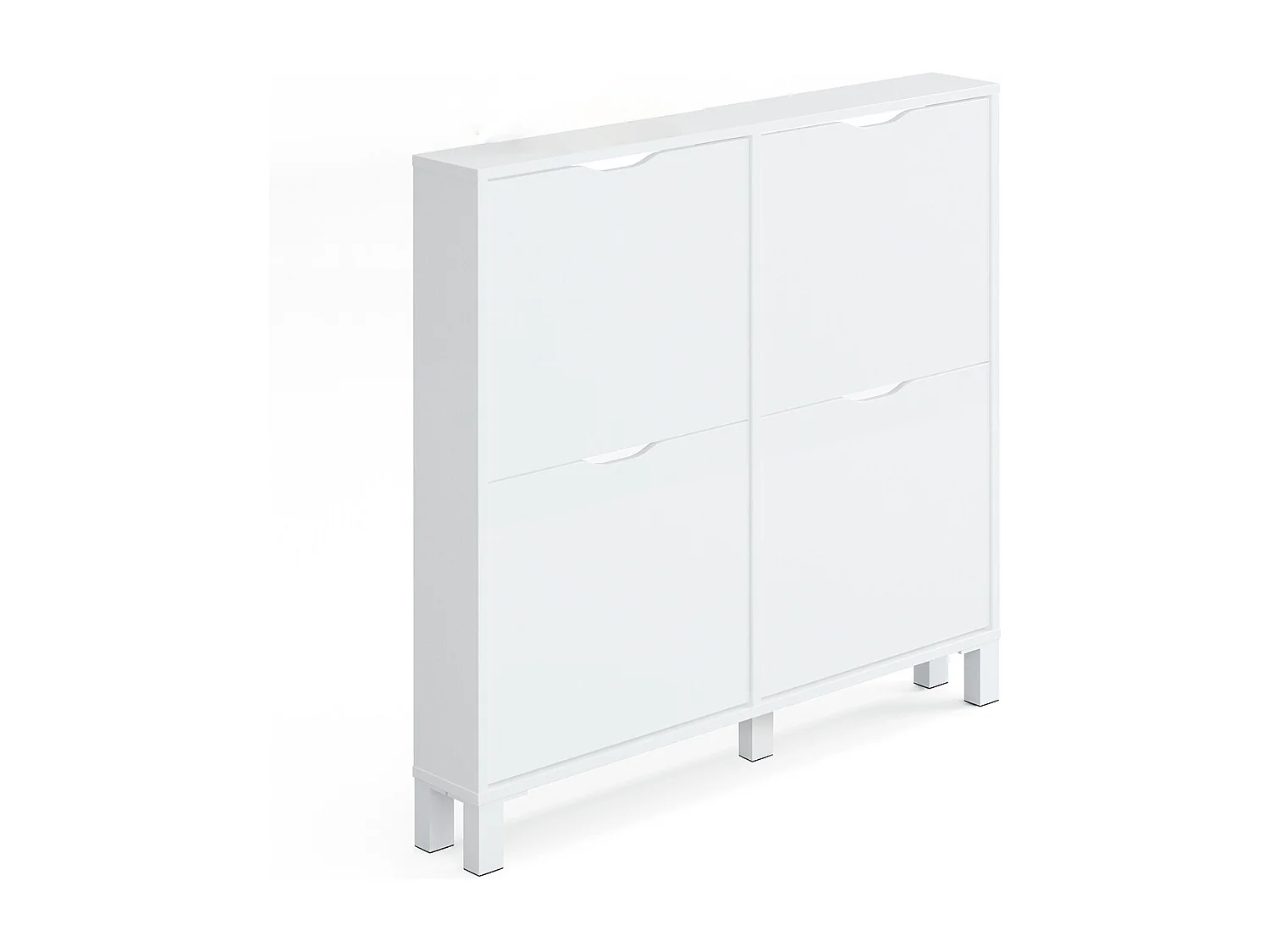 Cómoda Zapatero 4 puertas Blanco brillante - Altura 98 x Longitud 97 x Profundidad 17 cm