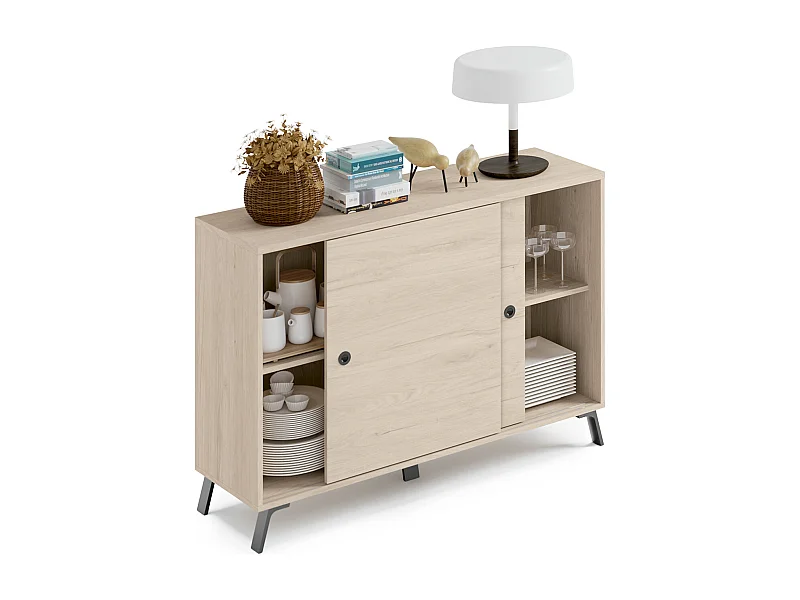 Aparador 2 puertas color efecto madera - Altura 87 x Longitud 120 x Profundidad 40 cm