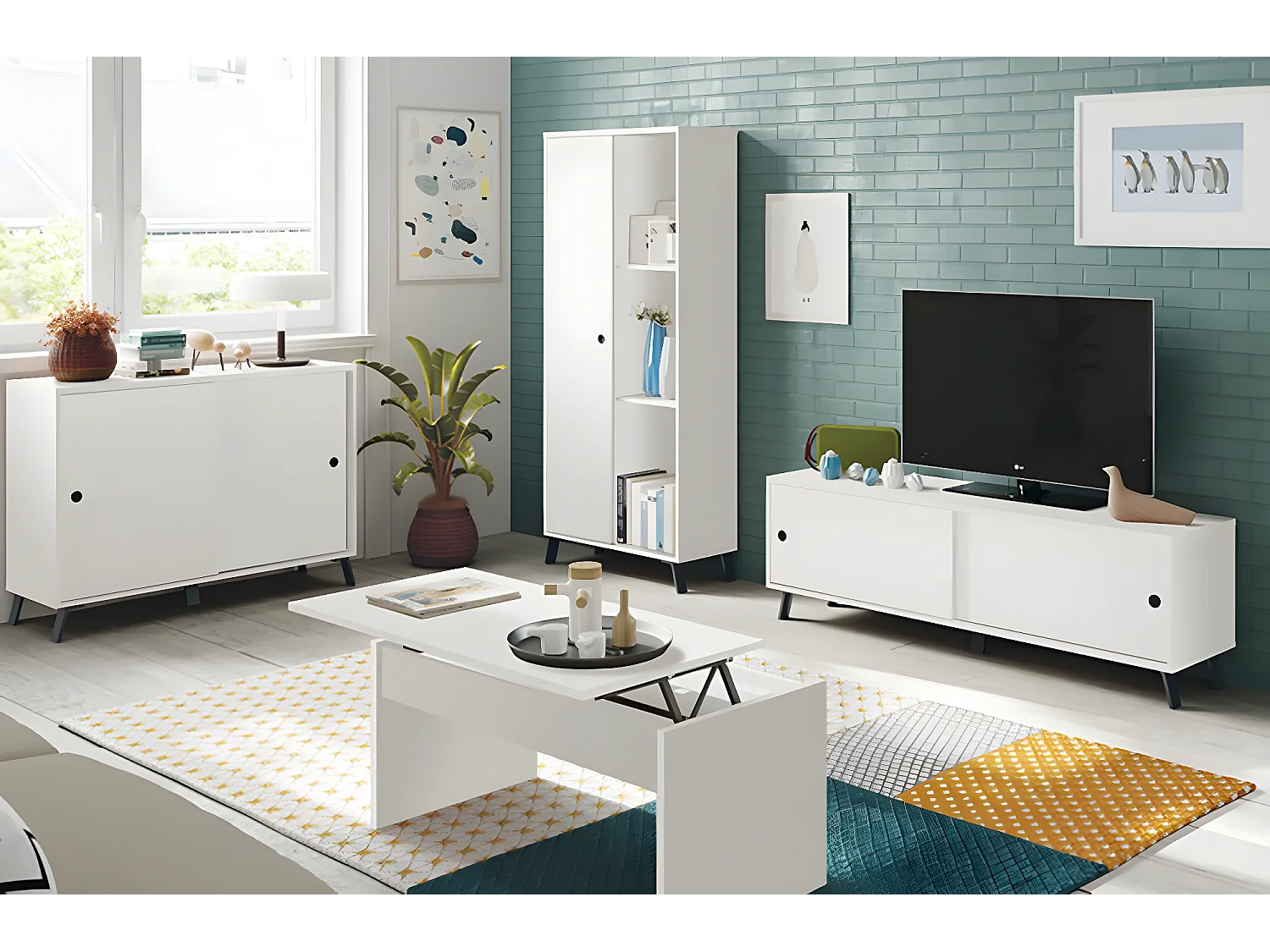 Aparador 2 puertas color Blanco - Altura 87 x Longitud 120 x Profundidad 40 cm