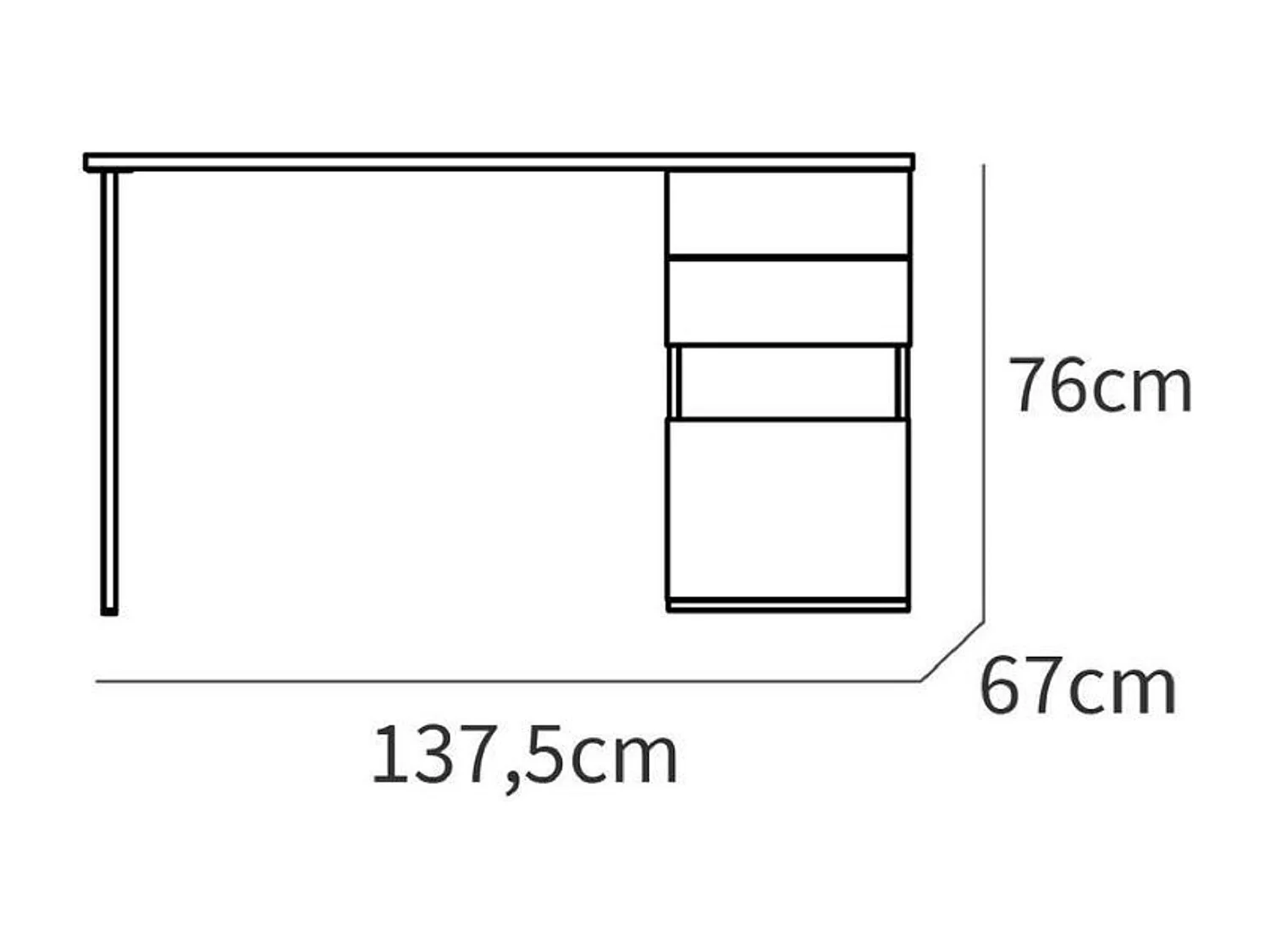 Escritorio, Mesa de Ordenador en aglomerado acabado Roble dorado con pies de metal Blanco - Longitud 137.5 x Profundidad 67 x Altura 76 cm